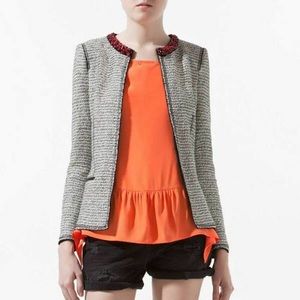 Zara black & White Tweed Knit Blazer